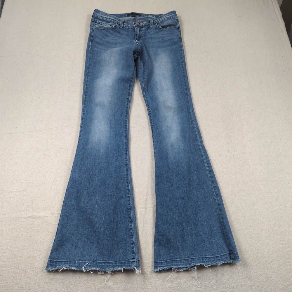 Flying Monkey Jeans Womens 29 Blue Platinum Flare Raw Hem Stretch Hippie Boho